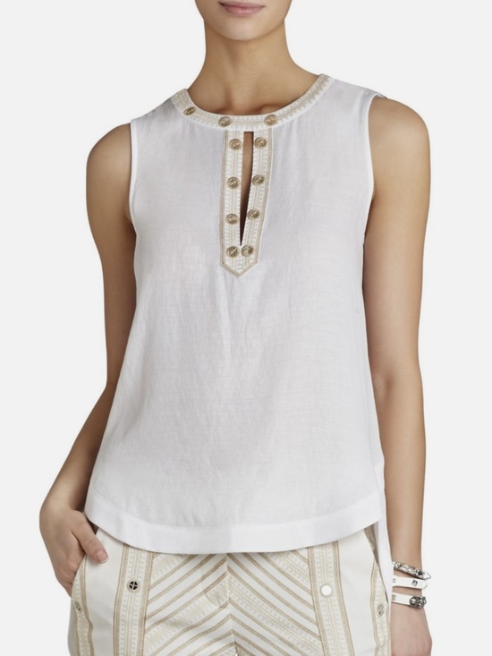 BCBGMaxAzria Tops - BCBGMaxAzria SHIRLEY size M White Sleeveless Embellished Tunic Boho Chic Coastal